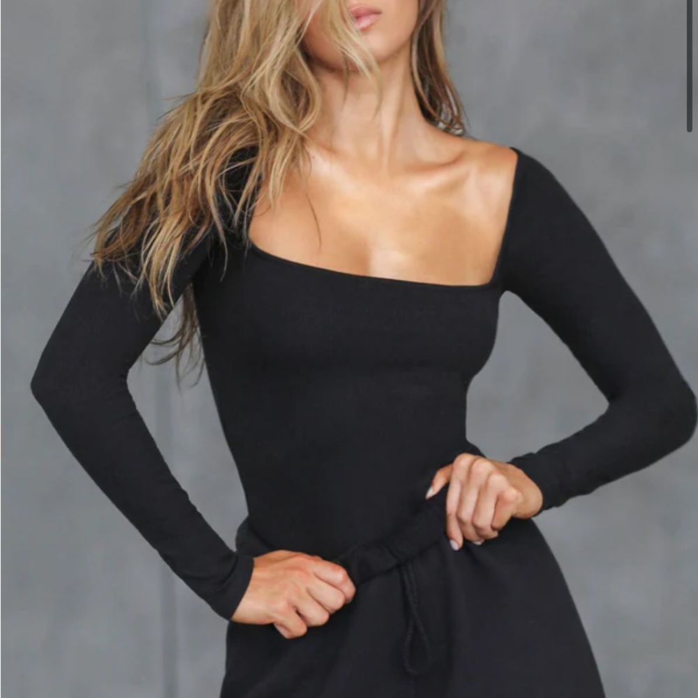 Joah Brown Square Neck Long Sleeve Top